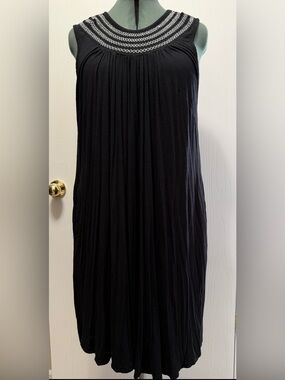 Lane Bryant Black Sleeveless Dress Pleated Chest Embroidered Neck Size 22/24